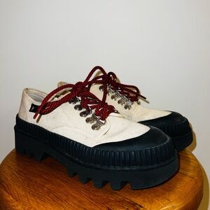 Proenza Schouler Canvas Lace Up/Hikers with Red Laces and Chunky Black Soles